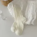 White mid tube socks with delicate lace trim, Japanese ballet style cotton summer socks. - Cream White Lace
