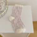 Chaussettes mi-hautes roses pour femmes avec motif de cœurs, fines et respirantes. - Taille unique / Cœur Jacquard