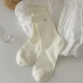 White lace mid-calf socks Japanese ballet core cute bow summer thin cute women hosiery - White Button Style