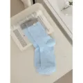 Summer breathable hollow mesh women mid-calf socks sweet heart button design daily casual cute - One Size / Blue
