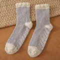 Cozy grey white fuzzy winter socks with non-slip grips for women indoor sleep wear - Forest Gray