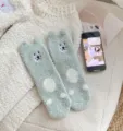 Cute plush bear ear fuzzy socks for women winter warm thick cozy sleep floor socks. - One Size / Lucky Cat - Green