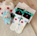 Coral fleece funny embroidery mid-calf socks for women winter warm cozy floor sleep socks - One Size / White with Black Cuffs