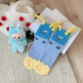 Cozy coral fleece winter warm mid-calf socks with cute braided tassels and funny embroidery designs. - One Size / Blue with Royal Blue Cuffs