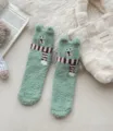Cute 3d bear coral fleece winter warm floor socks with scarf design cozy soft green socks - One Size / Scarf Bear - Light Green