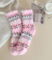 Women pink fuzzy coral fleece socks winter warm thick cozy fair isle sleep socks pair - One Size / Fair Isle - Pink