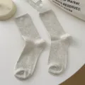 Women light grey ribbed crew socks, breathable cotton knit socks for spring and summer daily wear. - One Size / AM2434 Light Grey