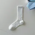 White ribbed mid-calf socks for women, breathable cotton stack socks, sweet ballet style daily wear. - One Size / AM2526 Off-White