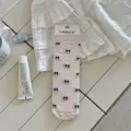Calcetines de tubo medio rosa con estampado de lazo negro, lindos calcetines de malla de estilo coreano. - Talla única / Rosa