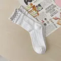 Summer white women mid-calf socks featuring stylish polka dot rolled edge and breathable mesh design. - One Size / White
