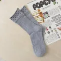 Grey polka dot rolled cuff mid tube socks, cute cotton knit fashion women socks variant. - One Size / Gray