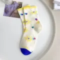 Chaussettes mi-mollet pour femmes motif soleil de dessin animé, coton doux, printemps et été. - CX380 soleil