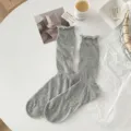 Grey cotton ruffled mid-tube socks, Japanese style thin slouch socks for women, spring summer - One Size / jlw660 Light Grey