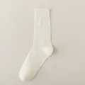 White pointelle heart mid-calf socks for women, spring summer thin cotton slouch socks - One Size / kb2413 Dotted Hearts