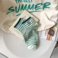 Women's striped cotton socks featuring stylish letter embroidery, comfortable and breathable. - One Size / cx394 Green