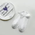 White low-cut socks for women, breathable solid color short socks with subtle vertical stripes. - One Size / White