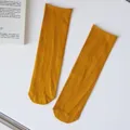 Mustard yellow rolled cuff mid-tube socks, simple casual daily wear socks for women. - Turmeric