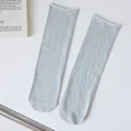 Light grey rolled top crew socks for women, breathable casual solid color socks spring summer. - Gray