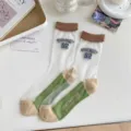 Damen transparente Glasseide Wadenlange Socken Sommer atmungsaktiv Netz bestickte Strümpfe - Einheitsgröße / 7299 Nummer 92