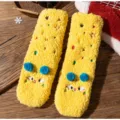 Chaussettes en polaire pelucheuse épaissie pour femmes, chaussettes d'hiver chaudes avec broderie. - Taille unique / Jaune vif