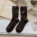 Winter thick warm wool socks for women, cute embroidered mid-tube cozy knit socks cozy wear. - One Size / Dark Brown