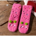 Thick fuzzy plush winter socks for women with cute pom pom embroidery cozy floor sleep socks - One Size / Rose Red