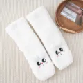 Thick fluffy lamb fleece women winter warm floor socks with cute cartoon embroidery and pompons. - One Size / New Design Panda in White