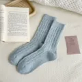 Chaussettes slouch en laine tricot bleu clair pour femme, chaussettes cachemire hiver chaud. - Taille unique / yj24017 bleu clair