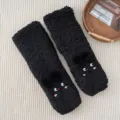 Thick cozy fleece floor socks for women, warm winter plush sleep socks with cute embroidery. - One Size / New Design Panda in Black
