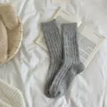 Women thick speckle yarn cable knit wool socks winter warm cozy crew socks casual hosiery daily wear - ky Cable Knit Light Grey