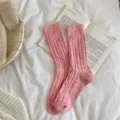 Pink speckled cable knit wool slouch socks, thick warm winter mid tube socks for women casual. - ky Cable Knit Light Pink