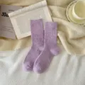 Women wool cashmere warm winter socks thick knit cozy long stockings lavender thermal floor socks - One Size / Light Purple