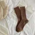 Thickened speckled yarn cable knit wool socks women's vintage cozy winter warm mid-tube socks - ky Cable Knit Coffee