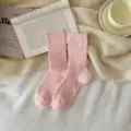 Cozy pink wool knit socks for women, thick thermal ribbed winter crew socks for daily wear. - One Size / Light Pink