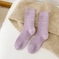 Cozy purple wool cashmere blend ribbed knit mid-calf socks, warm winter casual daily wear. - One Size / yj24165 Purple