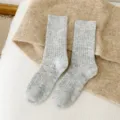 Cozy women light grey wool knit crew socks, thick warm winter thermal sleep socks for daily wear. - One Size / yj24165 Light Grey