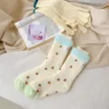Thick fleece polka dot slouch socks cozy winter women warm mid tube casual socks vintage - htt1085 Green