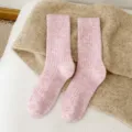 Women winter thick pink wool crew socks, cozy ribbed knit thermal floor socks for cold days. - One Size / yj24165 Pink