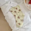 Cute brown bear speckle yarn mid tube socks for women, spring summer sweet preppy style hosiery. - Mm23145 Champagne