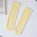 Plain yellow mid-calf socks for women, minimalist rolled cuff casual daily wear hosiery. - Light Yellow