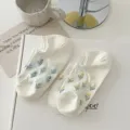 Women's cute floral embroidered shallow boat socks, breathable summer invisible socks. - One Size / Blue Tulip