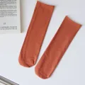Orange roll cuff mid-calf socks for women, minimalist daily casual knit hosiery. - Brick Red