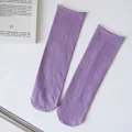 Purple rolled edge mid-tube socks for women, minimalist daily spring and summer wear. - Grape Purple