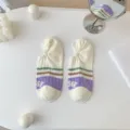Women's low cut boat socks, purple striped short socks, anti-slip hidden daily wear. - One Size / Green Brown Purple Colorblock