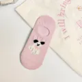 Leuke geborduurde dames dunne onzichtbare enkelsokken, ademende antislip bootssokken. - Eén maat / gs24039 Poederroze