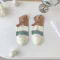 Women spring summer low cut boat socks color blocked breathable invisible casual short socks - One Size / Brown Heel
