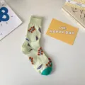 Women's cute fruit and vegetable print mid-tube socks in light green, cotton blend causal wear. - Cx382 Light Green Cherry Tomatoes