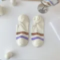 Women's cute low-cut boat socks anti-slip shallow invisible short socks with stripes. - One Size / Brown Purple Striped