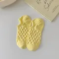 Yellow mesh low-cut boat socks for women, breathable short socks for spring summer. - CF7304 Yellow