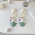 Women's shallow boat socks anti-slip spring summer short socks cute letter design - One Size / Purple Heart
